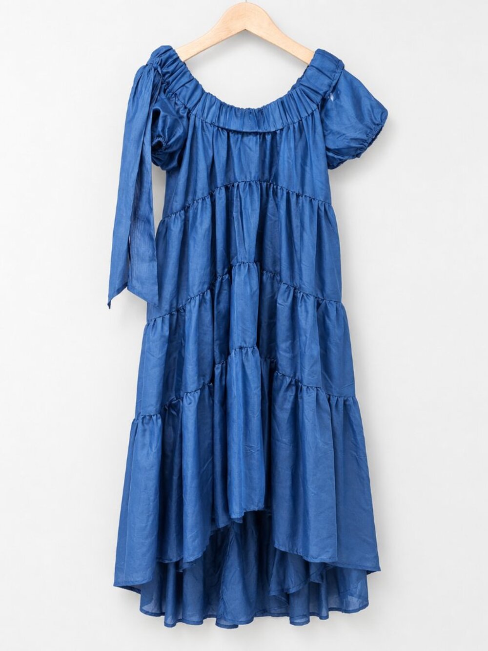 By Anthropologie Blue Tiered Off-Shoulder High-Low Dress XXS